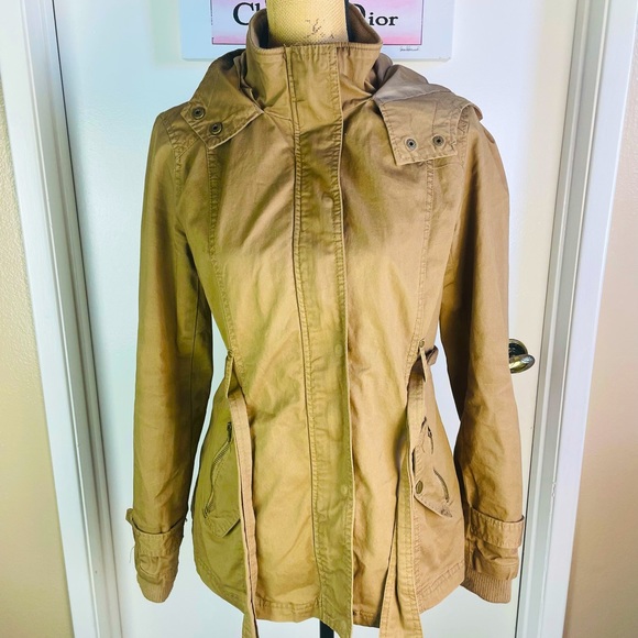 Miss London Jackets & Blazers - Miss London Black Label Utility Jacket Beige Women Medium Full Zip Hoodie Trench